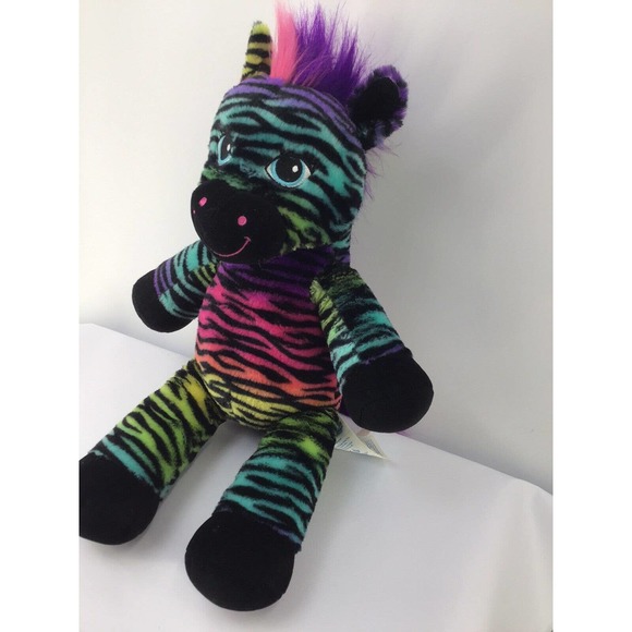 Build A Bear Rainbow Stripe Purple Pink Zebra Soft 17" Plush Toy Bear BABW - Picture 7 of 12